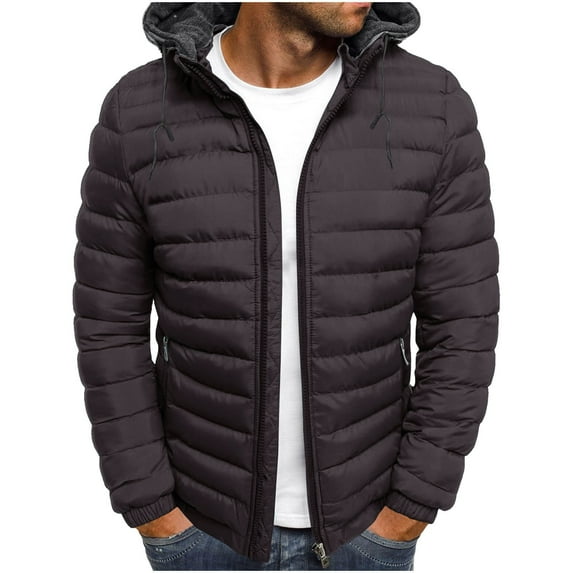 KeShDi Winter Coats for Men Men's Solid Color Hooded Jacket Padded Jacket Fashion Padded Jacket Men's Warm Padded Jacket Coffee 3X