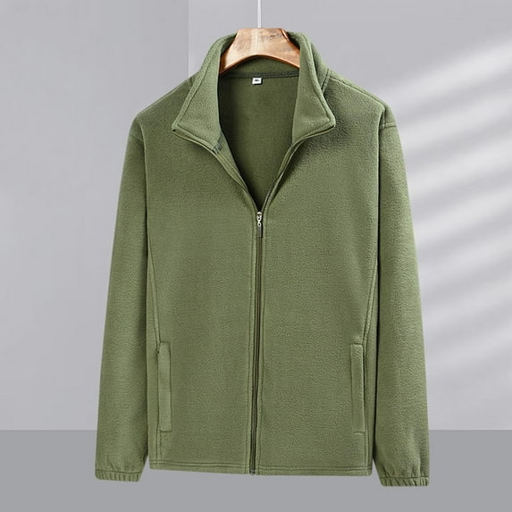 KeShDi Winter Coats for Men Men's Winter with Thickened Solid Color Long Sleeved Stand Up Collar Pocket Jacket Army Green 4X