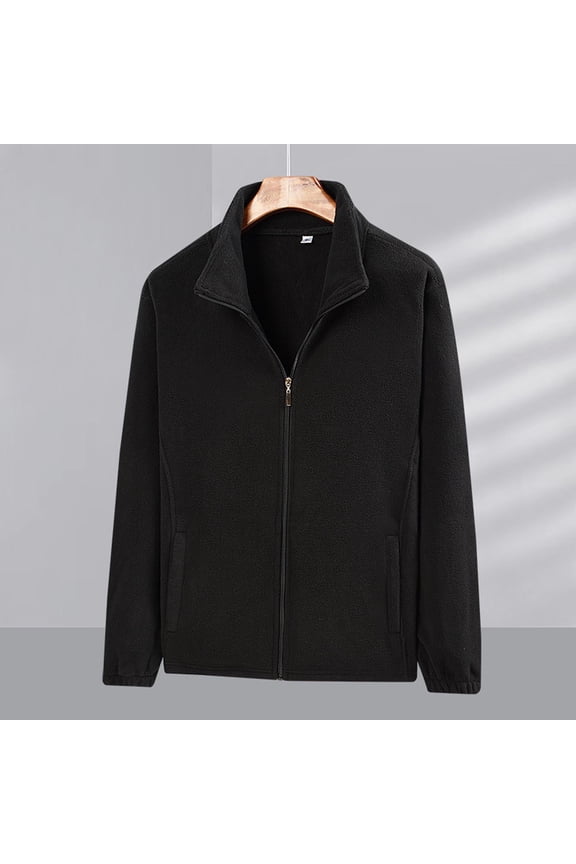 Winter Coats for Men Men's Winter with Thickened Solid Color Long Sleeved Stand Up Collar Pocket Jacket Black 3X