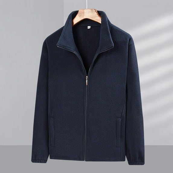 KeShDi Winter Coats for Men Men's Winter with Thickened Solid Color Long Sleeved Stand Up Collar Pocket Jacket Dark Blue M