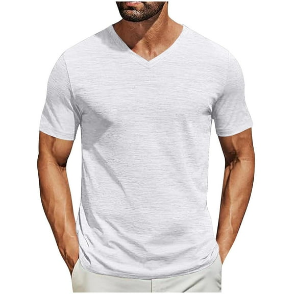 KeShDi Winter Coats for Men's Fashion Casual Pullover Solid Color Short Sleeve V-Neck Blouses White 2X