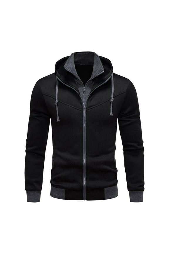 Winter Coats for Men's Fashion Casual Solid Color Zipper Pockets Long Sleeve Hooded Casual Outwear Coat Black XL