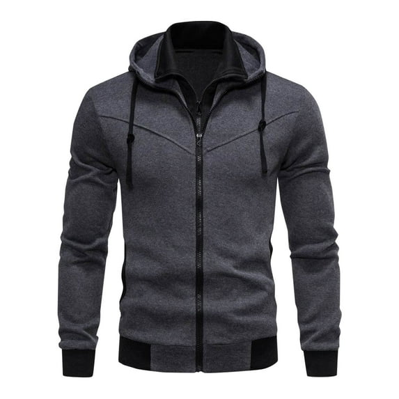 KeShDi Winter Coats for Men's Fashion Casual Solid Color Zipper Pockets Long Sleeve Hooded Casual Outwear Coat Dark Gray 2X