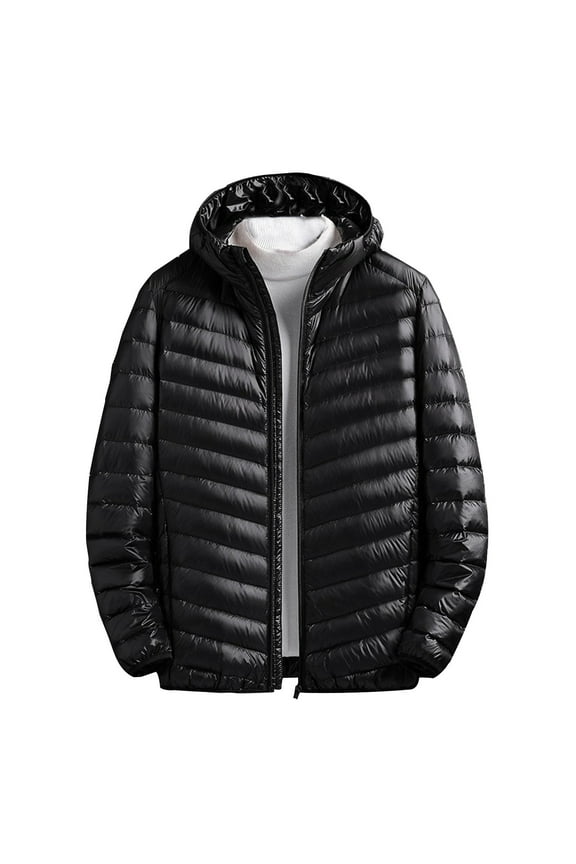 Winter Coats for Men's Solid Color Zippered Pockets Fashionable Standing Collar Lightweight Business Down Jacket Black 4X