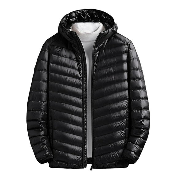 KeShDi Winter Coats for Men's Solid Color Zippered Pockets Fashionable Standing Collar Lightweight Business Down Jacket Black XL