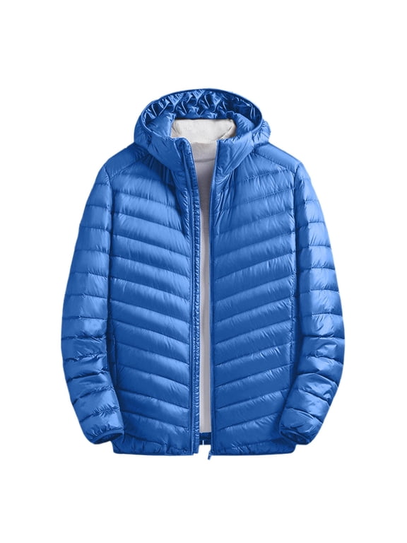 Winter Coats for Men's Solid Color Zippered Pockets Fashionable Standing Collar Lightweight Business Down Jacket Blue 5X