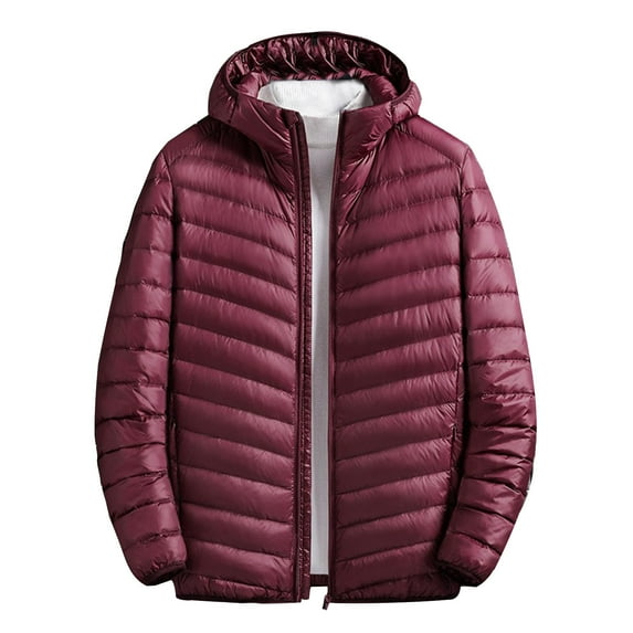 KeShDi Winter Coats for Men's Solid Color Zippered Pockets Fashionable Standing Collar Lightweight Business Down Jacket Wine 4X