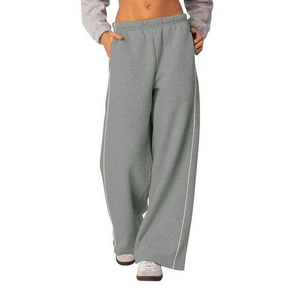 KeShDi Winter Cotton Pants For Women Women Winter Solid Color Casual Fashion Elastic Waist Wide Leg Pants Double Pocket Sports Pants Long Pants Gray S