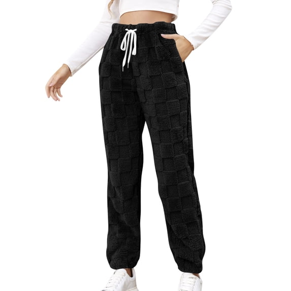 KeShDi Winter Cotton Sweatpants Women Women's Fashion Casual Solid Elastic Waist Trousers Long Straight Pants Black XL