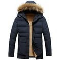 thumbnail image 1 of KeShDi Winter Jackets for Men Hooded Long Sleeve Zipper Solid Furry Padded Jacket Added Wool Warm Winter Coat Dark Blue 3X, 1 of 7