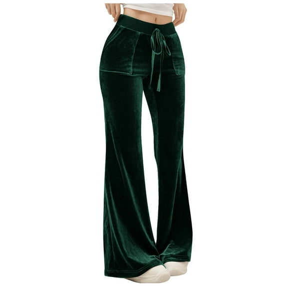 KeShDi Winter Pants For Women Fashion Womens Casual Solid Color Elastic Pants Straight Wide Leg Trousers Pants with Pocket Army Green L