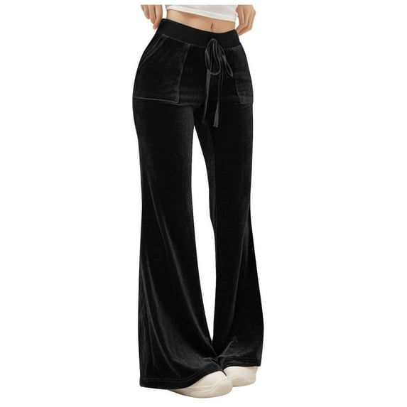 KeShDi Winter Pants For Women Fashion Womens Casual Solid Color Elastic Pants Straight Wide Leg Trousers Pants with Pocket Black XL