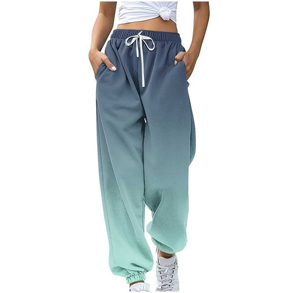 KeShDi Winter Warm Pants Women Fashion Casual Color Blocked Printed Drawstring Loose Pants Green S