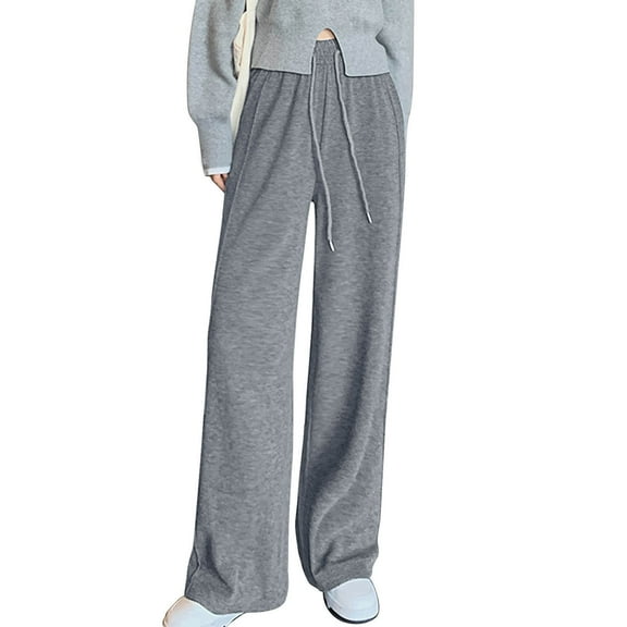 KeShDi Women's Sweatpants Barrel Pants Ladies' Drooping Soft and Loose Knit Sports Loose Pocket Drawstring Wide Narrow Version Leg Pants Gray L