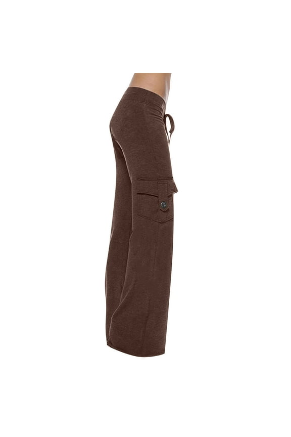 Womens Pants Clearance Clothes Under $5.00 Women Out Leggings Stretch Waist Button Pocket Yoga Gym Loose Pants Brown XS