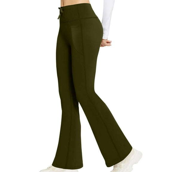 KeShDi Womens Sweatpants Yoga Pants Women Women's Solid Color High Waisted Hip Elastic Pocket Fitness and Sports Tight and Nude Yoga Long Pants Army Green L