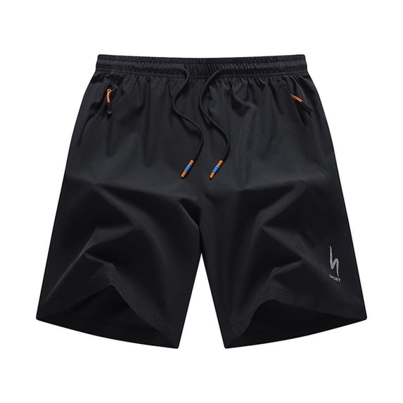 KeShDi Workout Shorts Lounge Shorts Beach Men's Solid Color Casual Sporty Elastic Waist Zippered Pocket Fitness Training Shorts Black S
