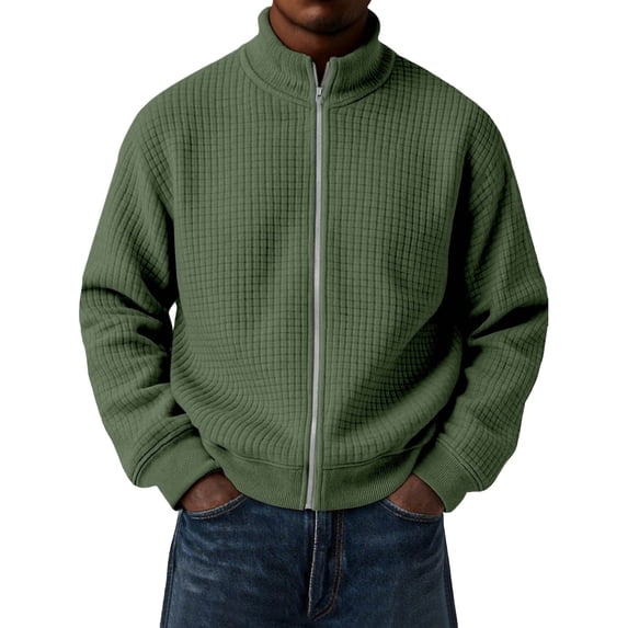 KeShDi Zip Up Hoodie Men Full Zip Stand Collar Long Sleeve Casual Sweatshirt with Pockets Army Green M