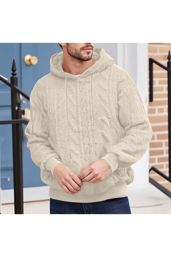 Zip Up Hoodie Men Hoodies for Men Pullover Men's Fashion Solid Color Warm Casual Long Sleeved Hooded Beige 2X