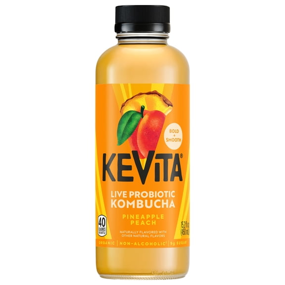 KeVita Master Brew Live Probiotic Kombucha, Pineapple Peach, 15.2 fl oz