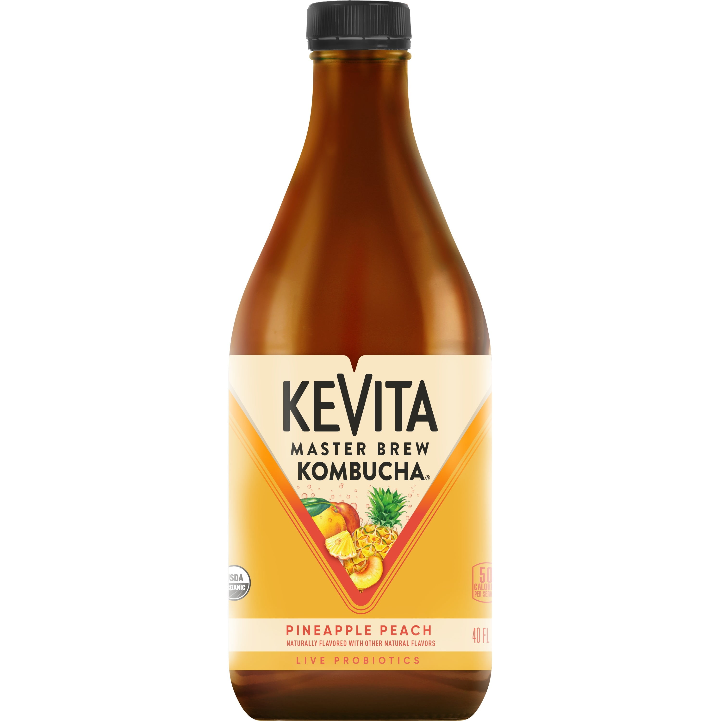 KeVita Pineapple Peach Master Brew Kombucha 40 oz Bottle