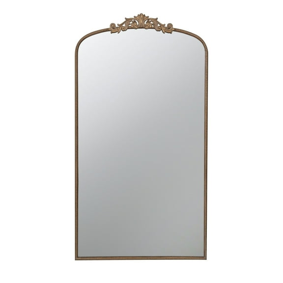 Kea 66 Inch Wall Mirror, Gold Curved Metal Frame, Ornate Baroque Design- Saltoro Sherpi