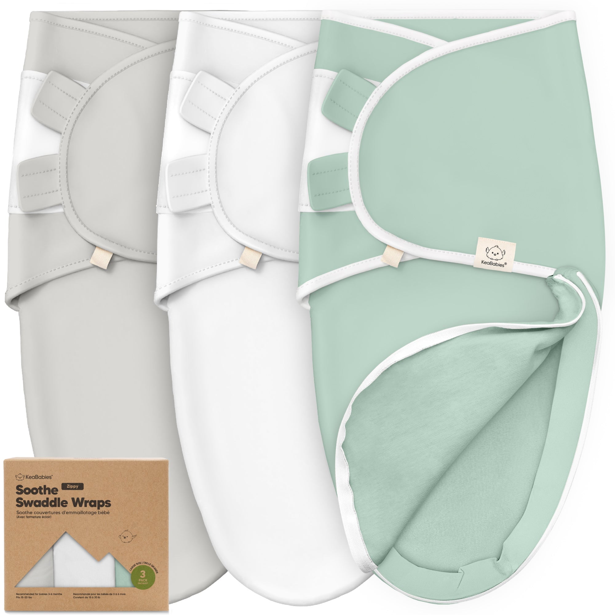 KeaBabies 3pk Baby Swaddle Sleep Sacks with Zipper, Newborn Swaddle
