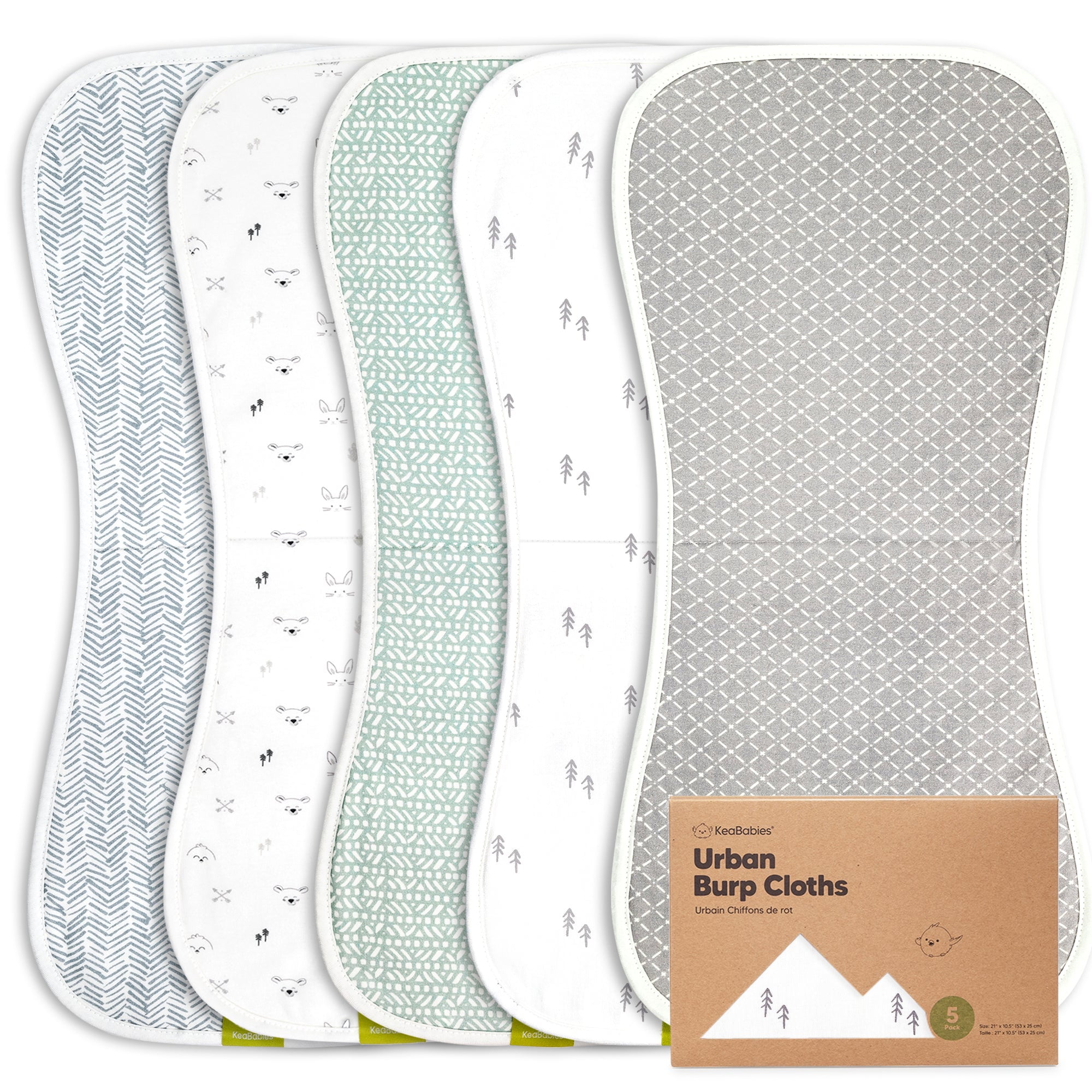 KeaBabies 5Pack Organic Burp Cloths for Baby Boys and Girls
