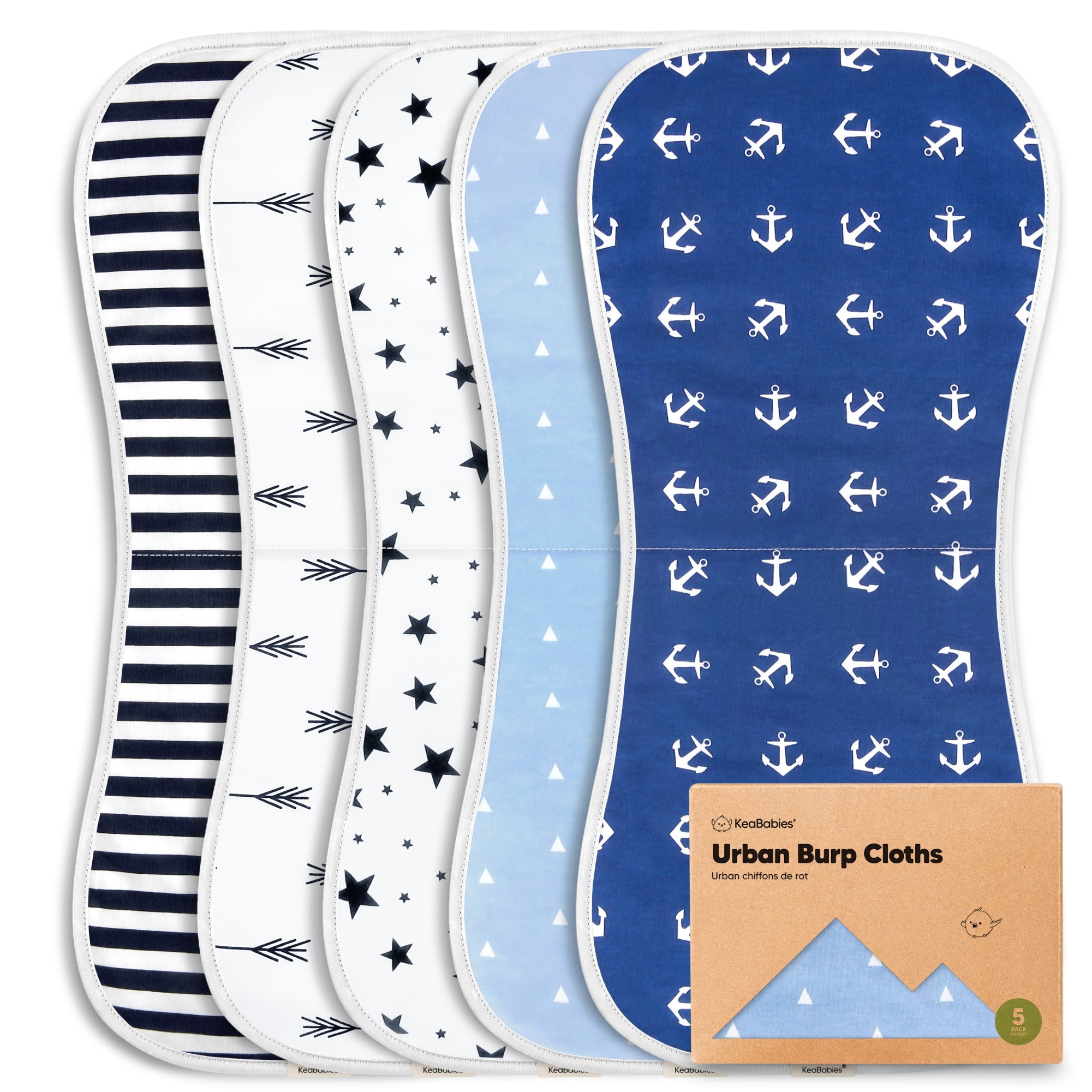 KeaBabies 5 Pack Organic Burp Cloths for Baby Boys and Girls