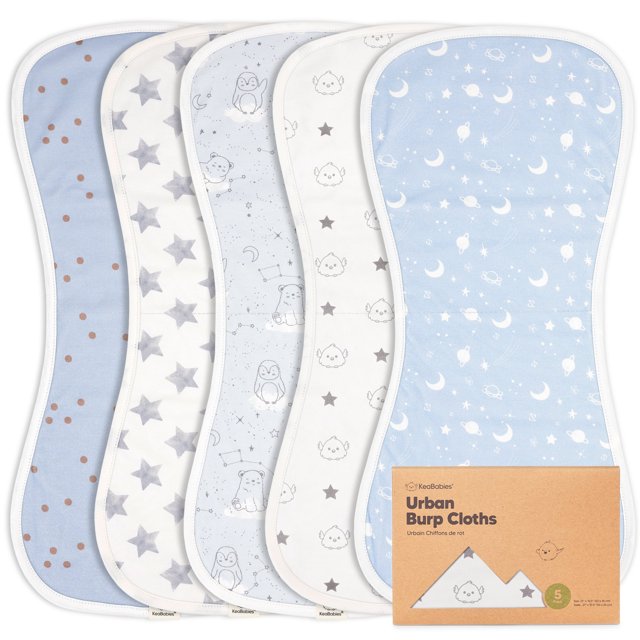 KeaBabies 5Pack Organic Burp Cloths for Baby Boys and Girls