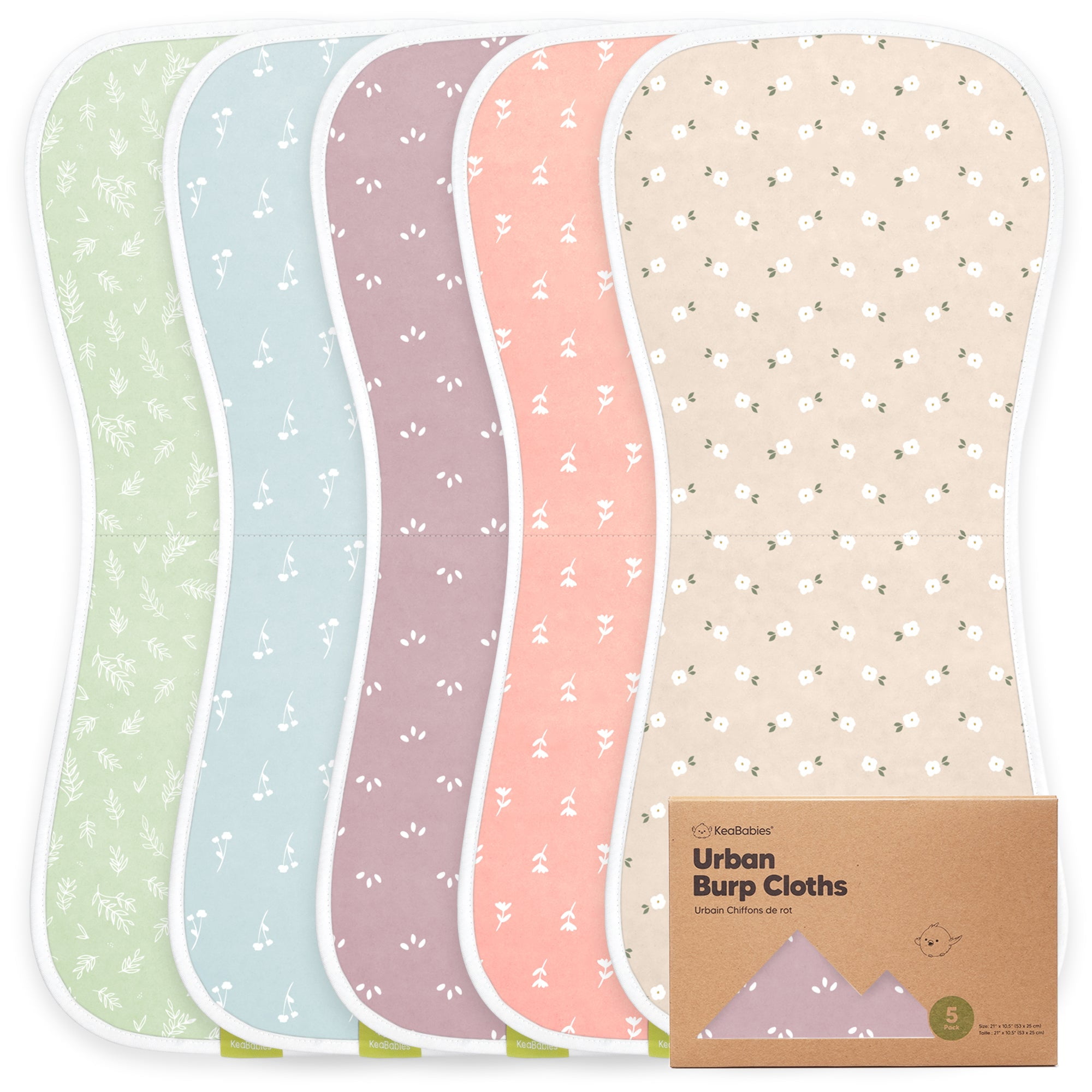 KeaBabies 5Pack Organic Burp Cloths for Baby Boys and Girls
