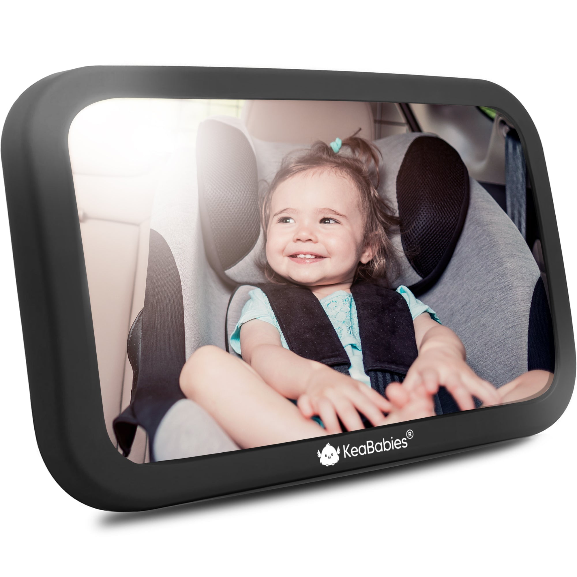 KeaBabies Baby Car Mirror, Large Shatterproof Baby Car Seat Mirror for Rear Facing, Black