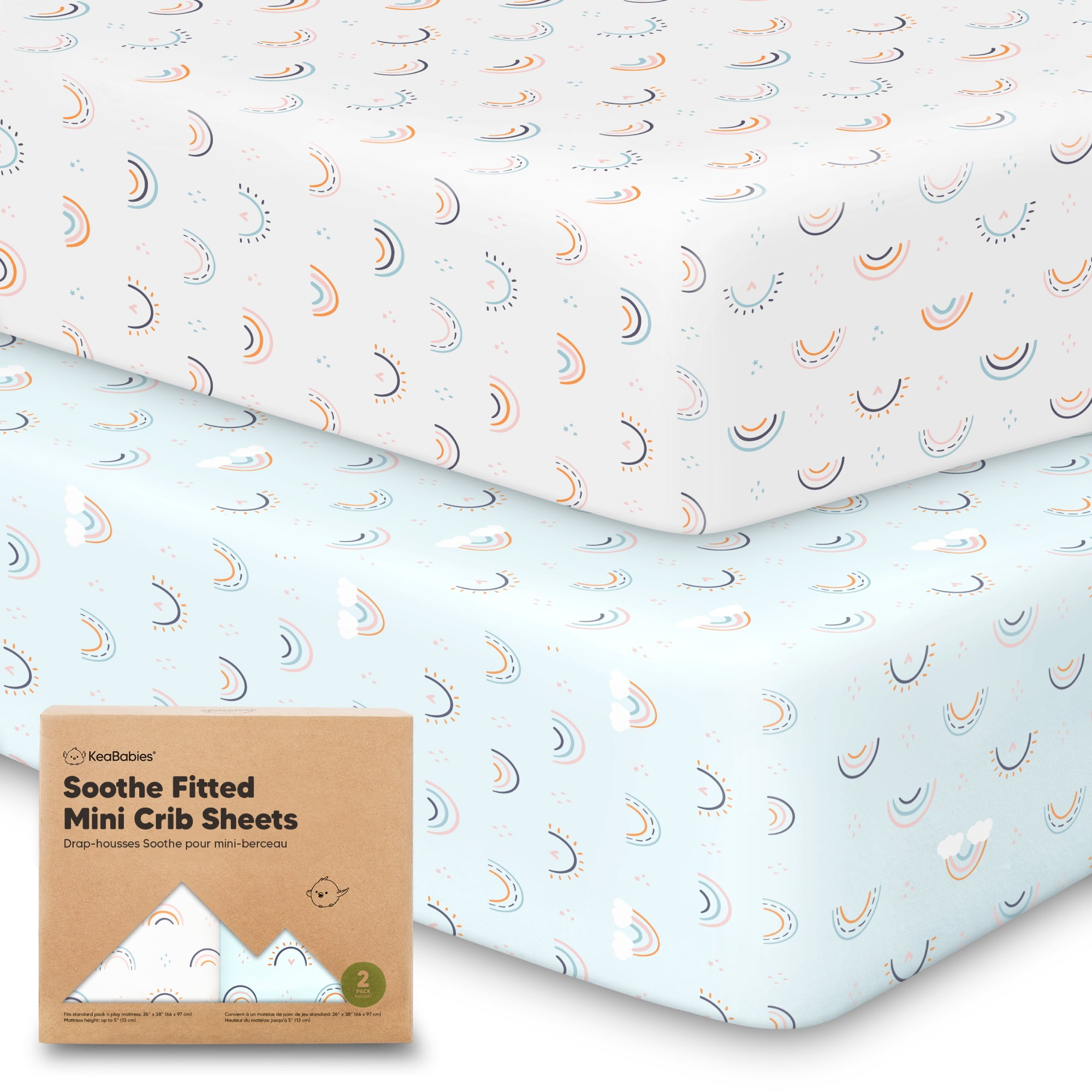 KeaBabies Mini Crib Sheets for Baby Girls, Boys, 2Pack Soothe Pack and