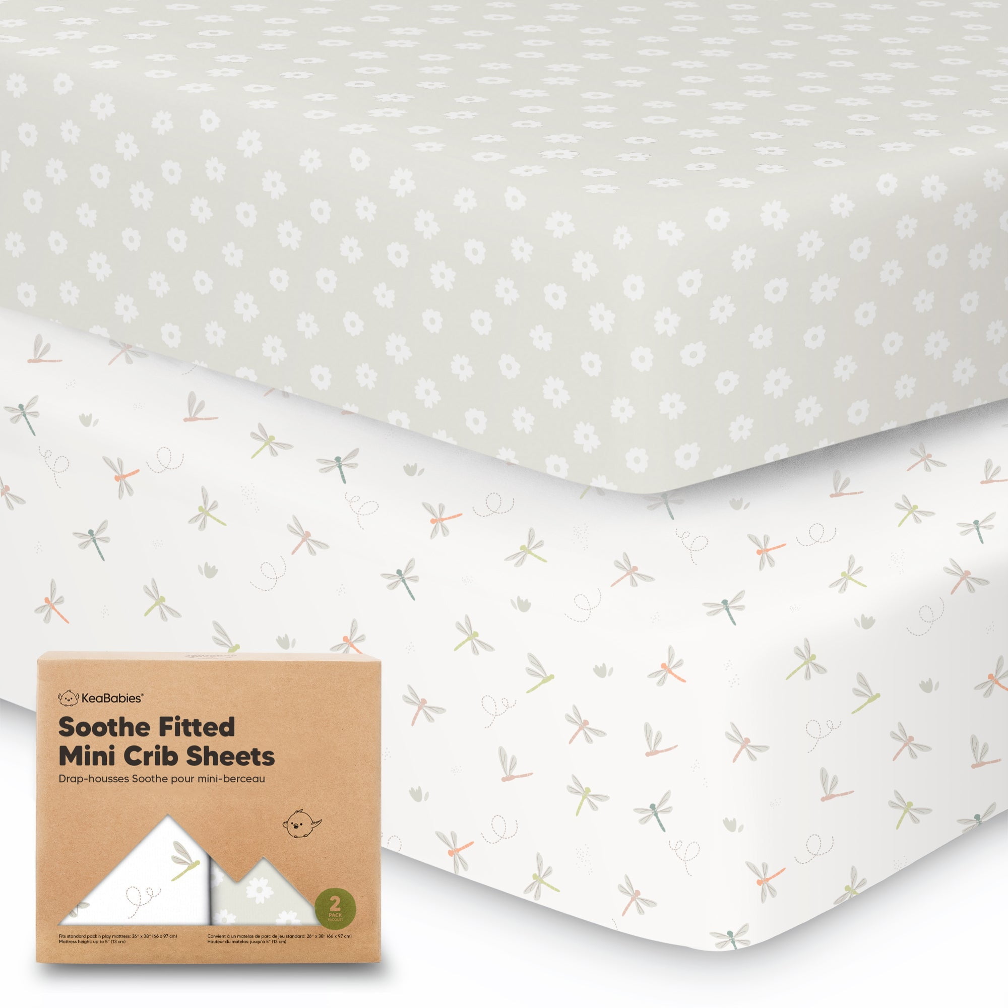 KeaBabies Mini Crib Sheets for Baby Girls, Boys, 2Pack Soothe Pack and