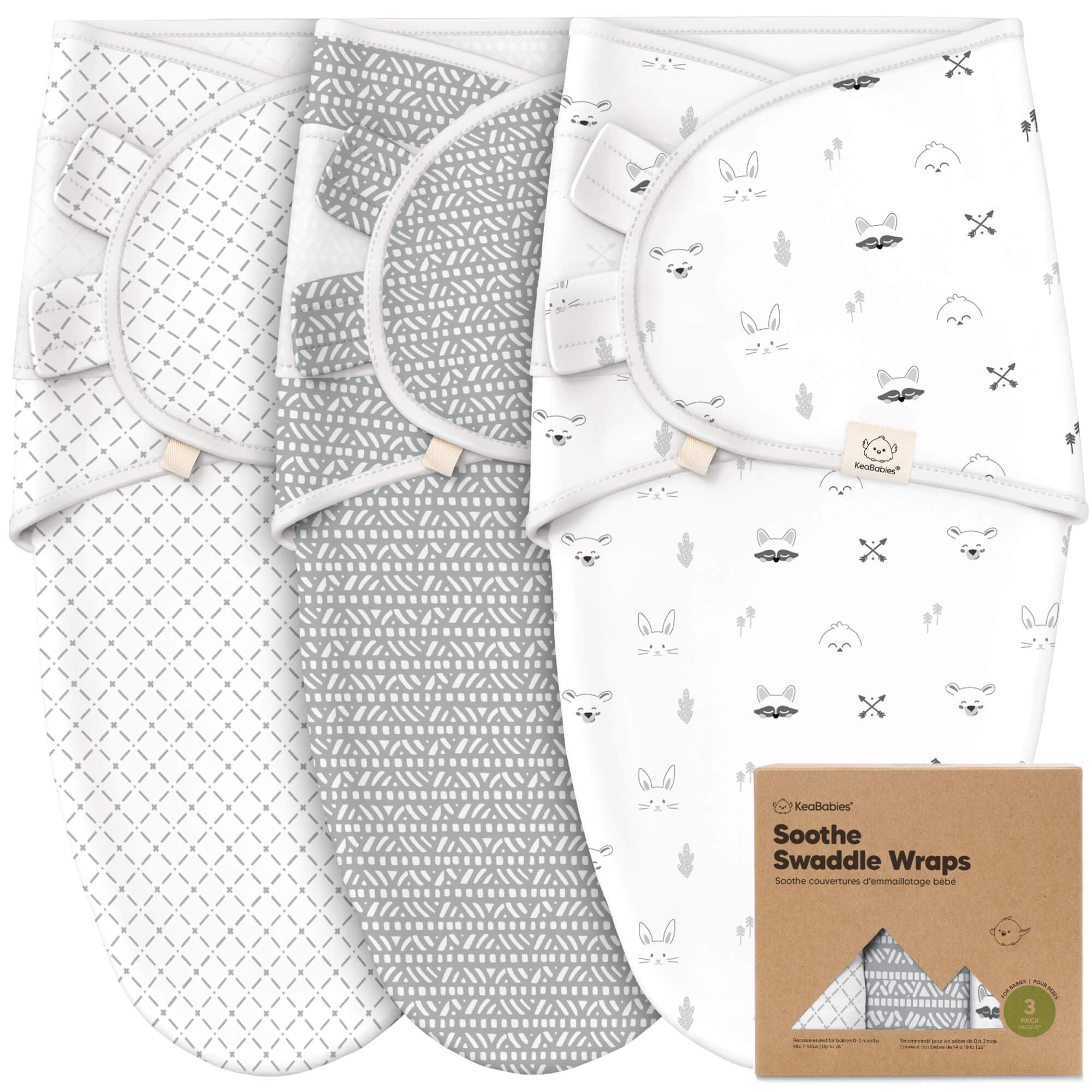 Keababies 3pk Soothe Baby Swaddle 0-3 Months, Organic Sleep Sacks