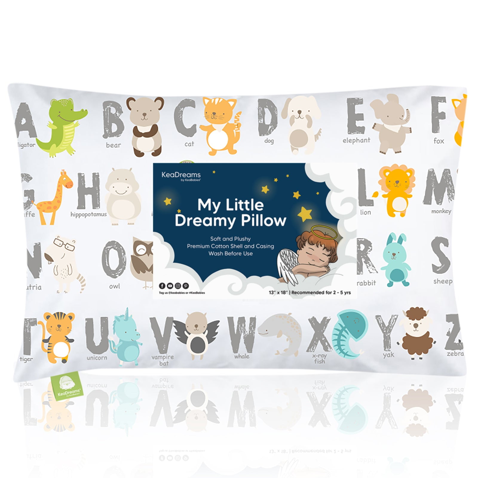 KeaBabies Toddler Pillow with Pillowcase, 13X18 Kids Travel Pillows for Sleeping (KeaABC