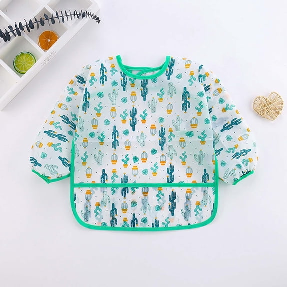 Keababies Bibs Cartoon Long Sleeve Feeding Apron Waterproof Comfortable Baby Bibs for Eating Mint Green