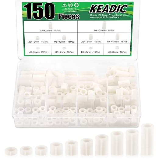 Keadic 150 Pieces Nylon Round Spacer Standoffs Assortment Kit, OD 11mm