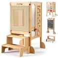 thumbnail image 1 of Keaibuding Foldable 4-in-1 Montessori Toddler Tower with Safety Net, Wooden Learning Tower & 2-Step Kitchen Step Stool Helper for Kids, Adjustable Toddler Stand with Dual-Sided Chalk-Whiteboard, 1 of 9