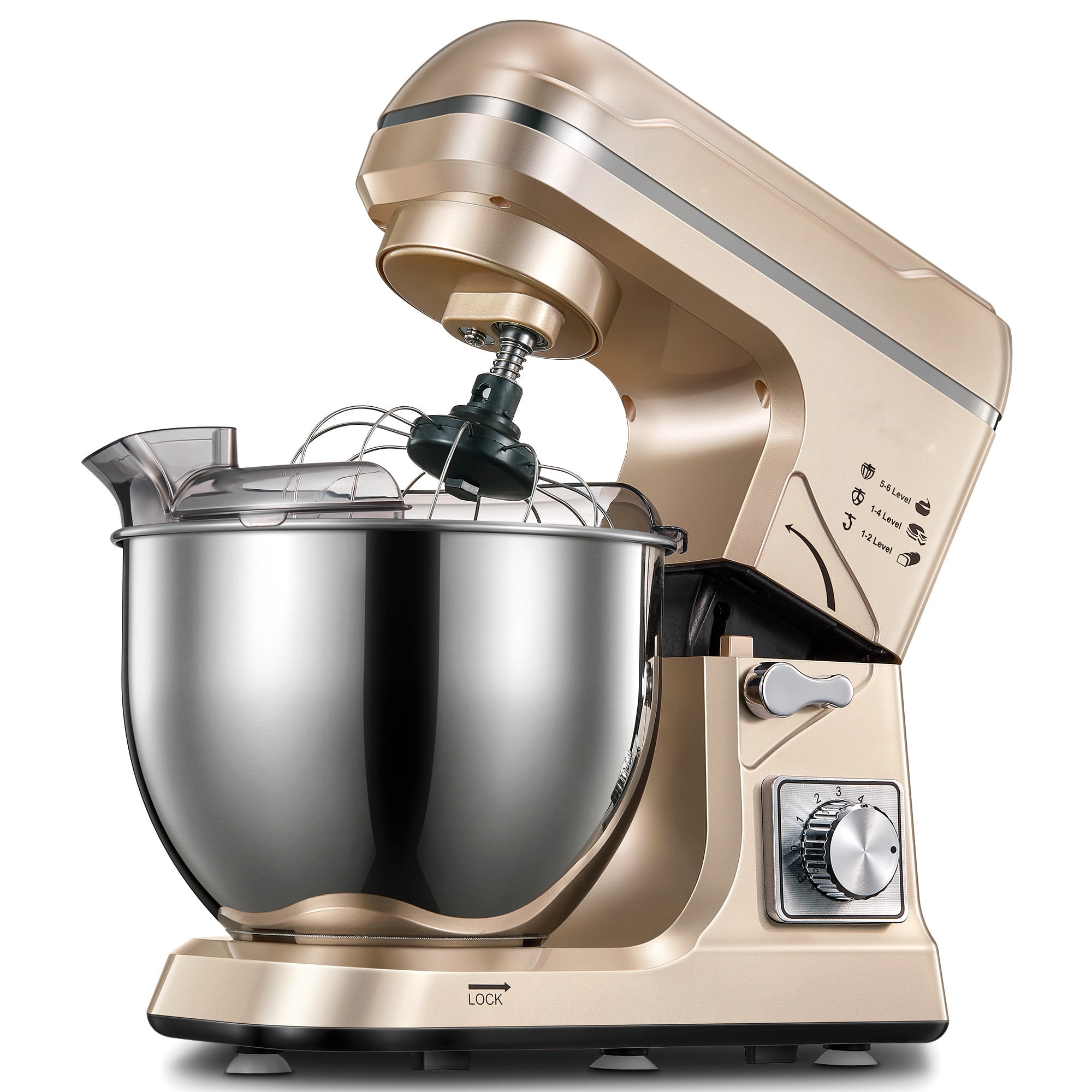charme en sælger Simuler Kealive 5.5QT Tilt-Head Stand Mixer, 6+P Speed Kitchen Electric Mixer,  Mess-free Food Mixer with Stainless Steel Bowl, Dough Hook, Wire Whip &  Beater, Gold - Walmart.com