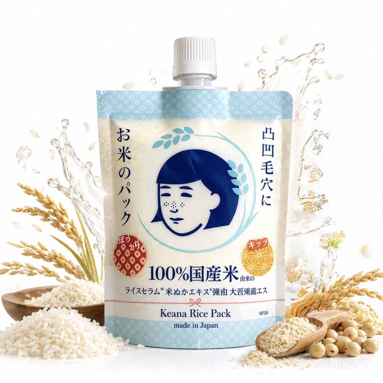 Keana Japanese Rice Pore Care Hydrating Wash-Off Mask with Rice Extract Skin Smoothing Moisturizing Facial Mask Authentic Japanese Skincare 170g