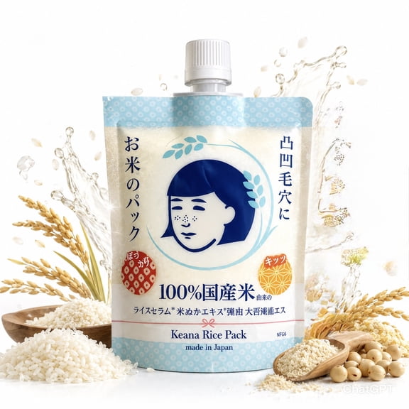 Keana Japanese Rice Pore Care Hydrating Wash-Off Mask with Rice Extract Skin Smoothing Moisturizing Facial Mask Authentic Japanese Skincare 170g