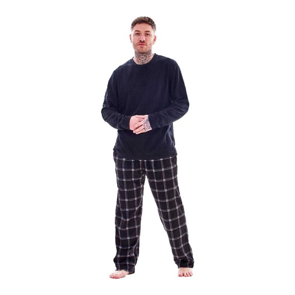 Keanu Mens Checked Microfleece Long Pyjama Set
