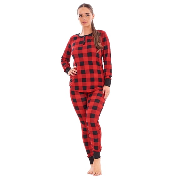 Keanu Womens Buffalo Check Thermal Long Pyjama Set