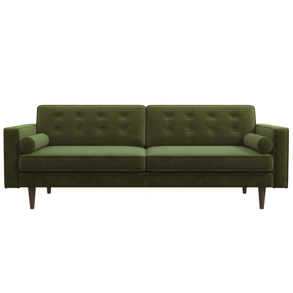 Kearney Mid-Century Tufted Tight Back Velvet Upholstered Sofa in Olive Green