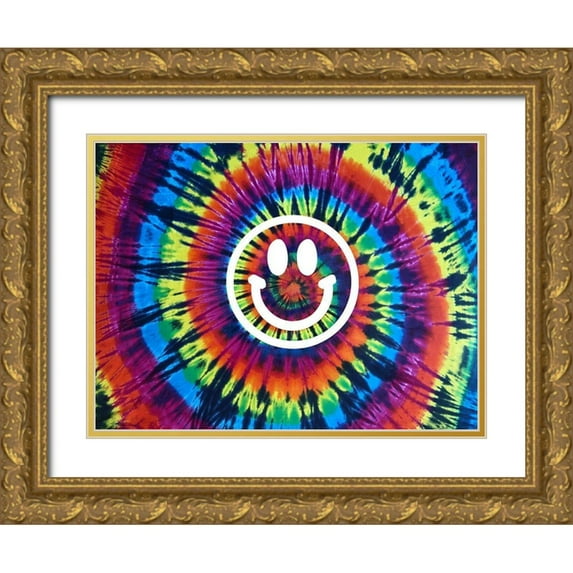 Kearns, Molly 32x25 Gold Ornate Wood Framed with Double Matting Museum Art Print Titled - Tie Dye Rainbow Happy Face