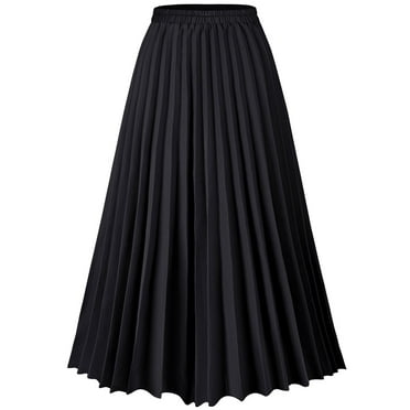 Keasmto Women Skirts Black Pleated Skirt Midi Long Cheetah High Waist Ladies Elasticized Summer A Line Skirts for Work Office S