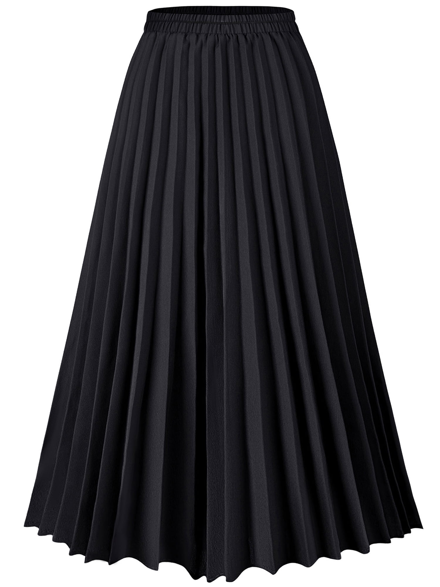 Keasmto Women Skirts, Black Pleated Midi Long Skirt, High