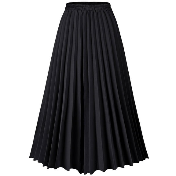 Keasmto Women Skirts Black Pleated Skirt Midi Long Cheetah High Waist Ladies Elasticized Summer A Line Skirts for Work Office XS