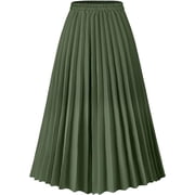 Keasmto Women Skirts Green Pleated Skirt Midi Long Cheetah High Waist Ladies Elasticized Summer A Line Skirts for Work Office M